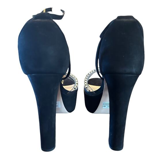 Schutz Suede Platform High Heels Clear Strap Rhinestone Embellished NEW 9.5 - Picture 5 of 10